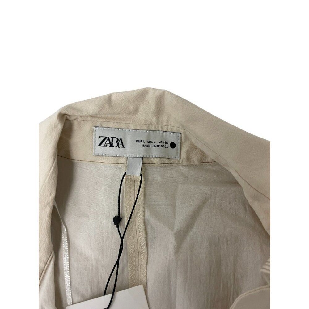 Zara Womens Mini Dress Large Ecru Cream Polo Collared Topstitch 8795/653 NWT - Picture 7 of 16